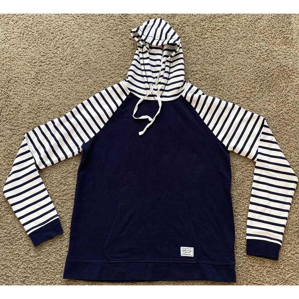 Orvis Womens Navy White Striped Light‎ Hoodie Small